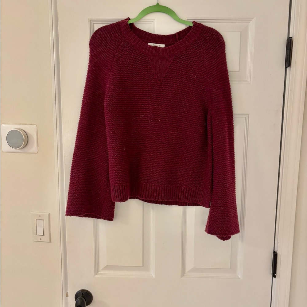 Madewell Maroon Crew Neck Sweater with Bell Sleeves